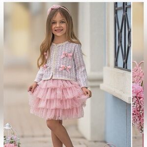 Pink Ruffled Dress with Bow Accents